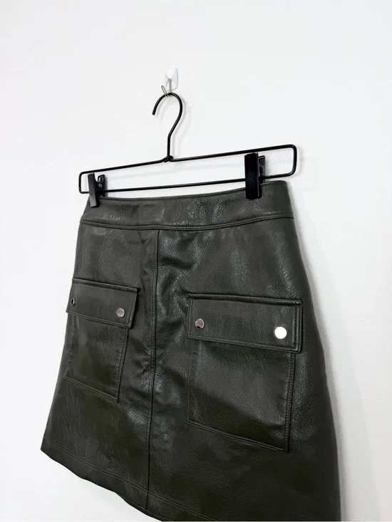 Melissa Nepton Damia Leather Mini Skirt in Dark Khaki Size XS